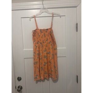 Pink Rose Peach Floral Maxi Sundress Dress Spaghetti Straps Smocked Size Large